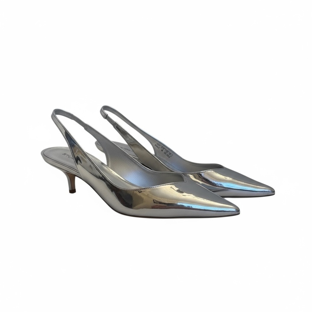 Stuart Weitzman Eva 50 Silver Slingback Heels